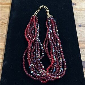 Red Multi-Strand Glass Beaded Necklace